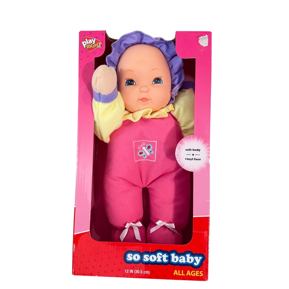 Play Right So Soft Baby Doll 12 Inch Pink Butterfly Plush Body Vinyl Face NEW